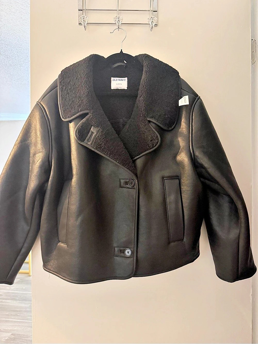 Old Navy Oversized Faux-Leather Sherpa Jacket Black XL Petite